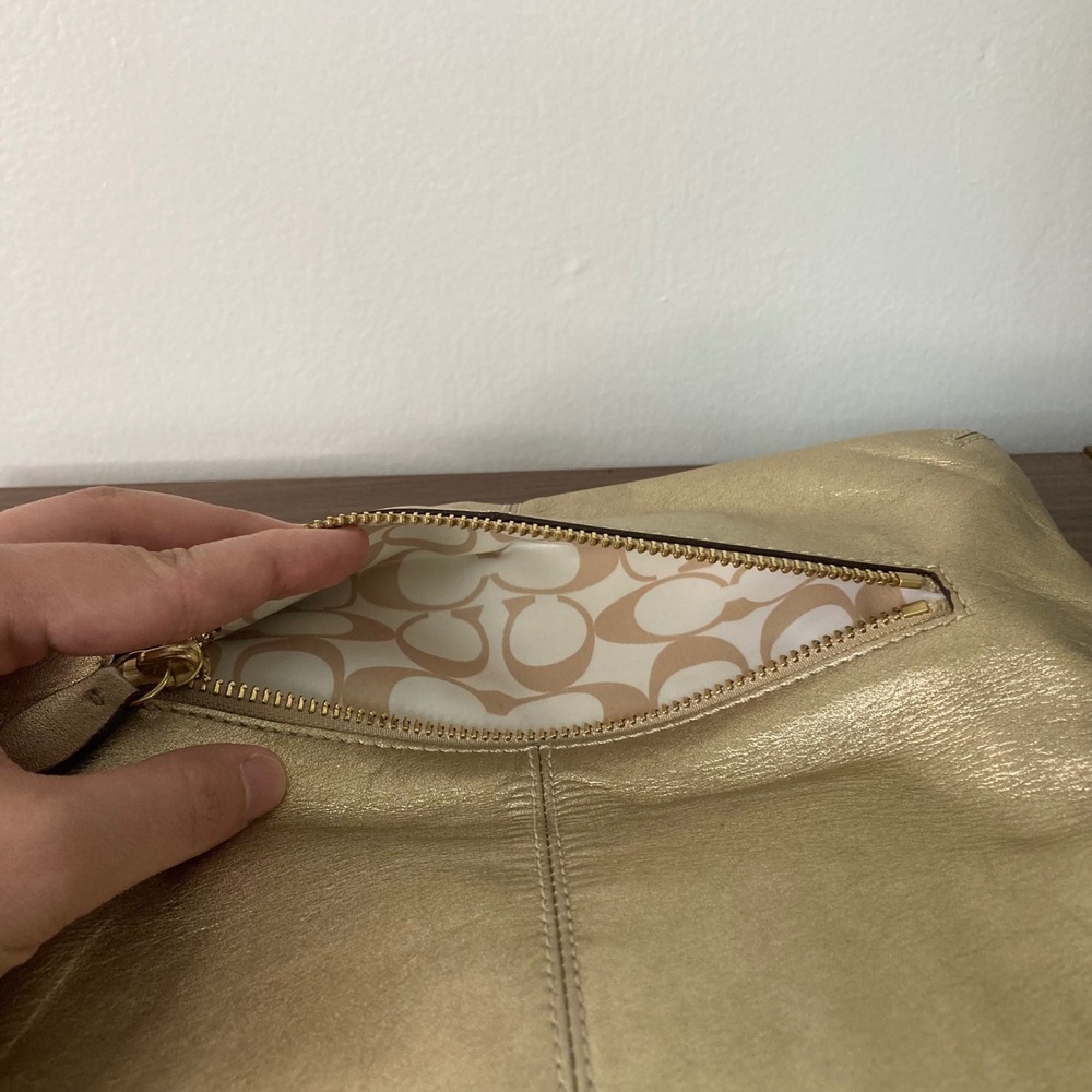Coach Madeline Gold Metallic Leather Fold-Over Turnlock Clutch 13680 - Picture 12 of 12